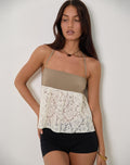 Bironita Halterneck Top in Ivory and Brown Lace Mix