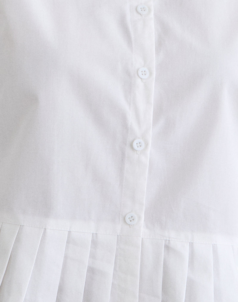 Bisian Pleated Hem Shirt in Poplin White