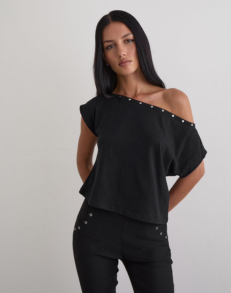 Bizzy Top in Jersey Black with Studs