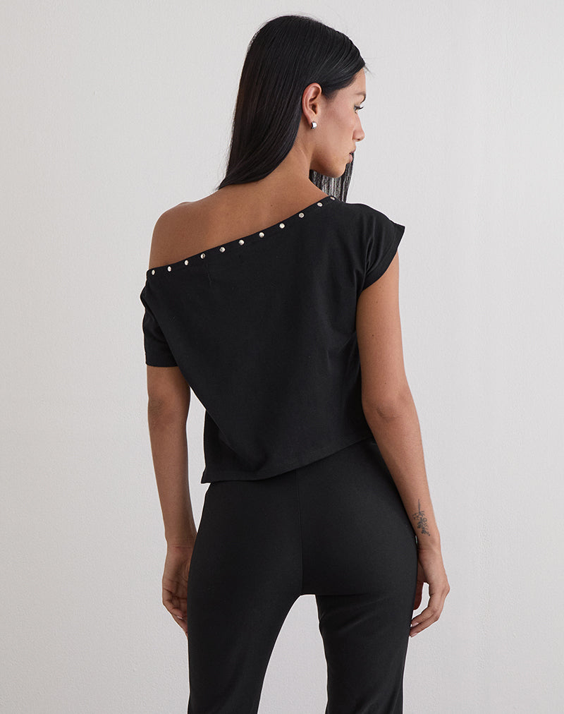 Bizzy Top in Jersey Black with Studs