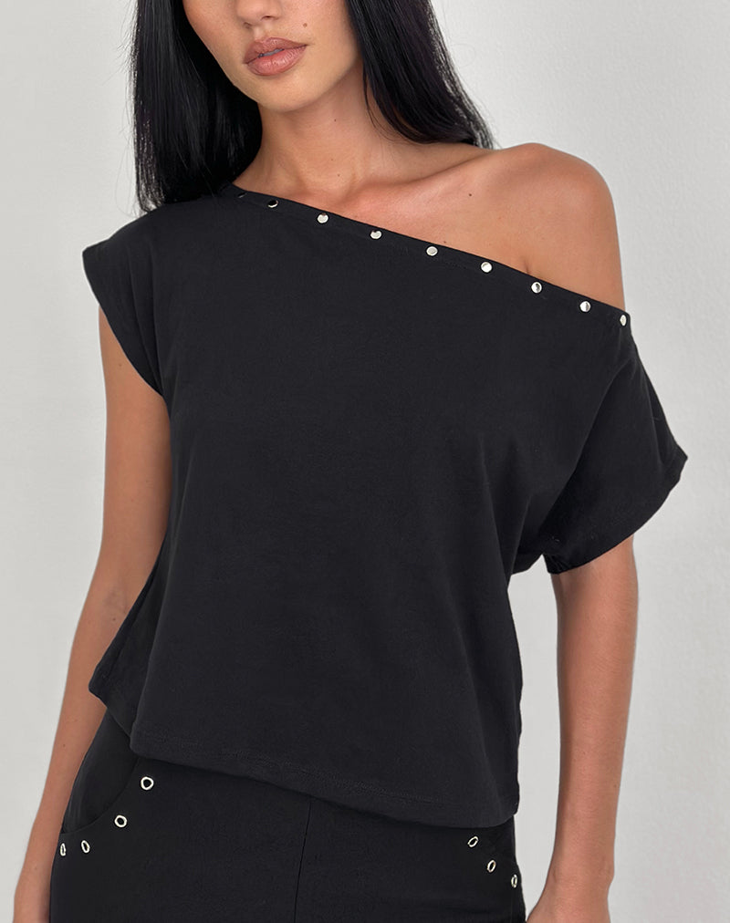 Bizzy Top in Jersey Black with Studs