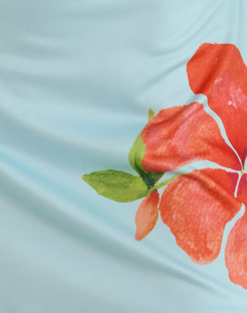 Nisrin Mini Skirt in Blue with Orange Flower