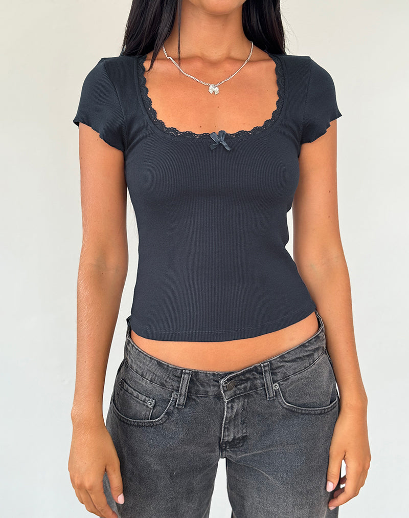 Bovillo Cap Sleeve Top in Ocean Storm Ribbed Jersey