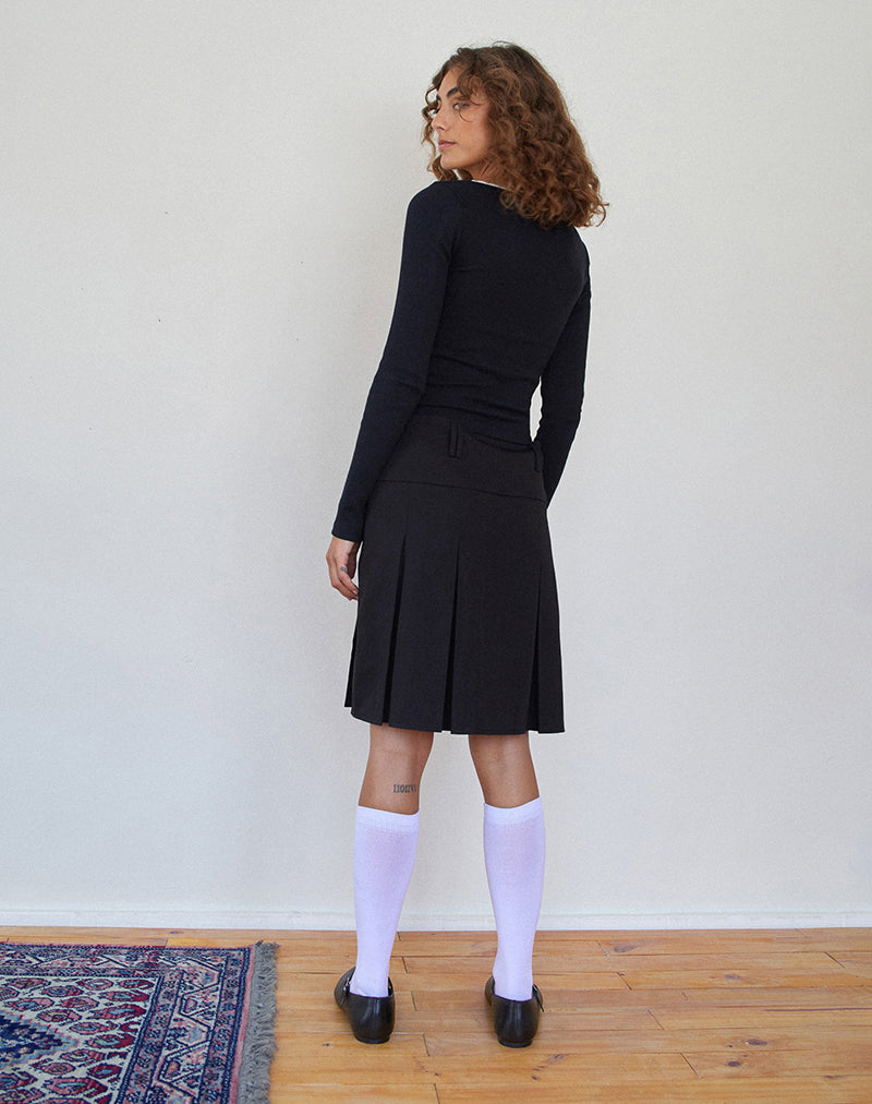 Bovita Long Sleeve Top in Black with Off White Trim