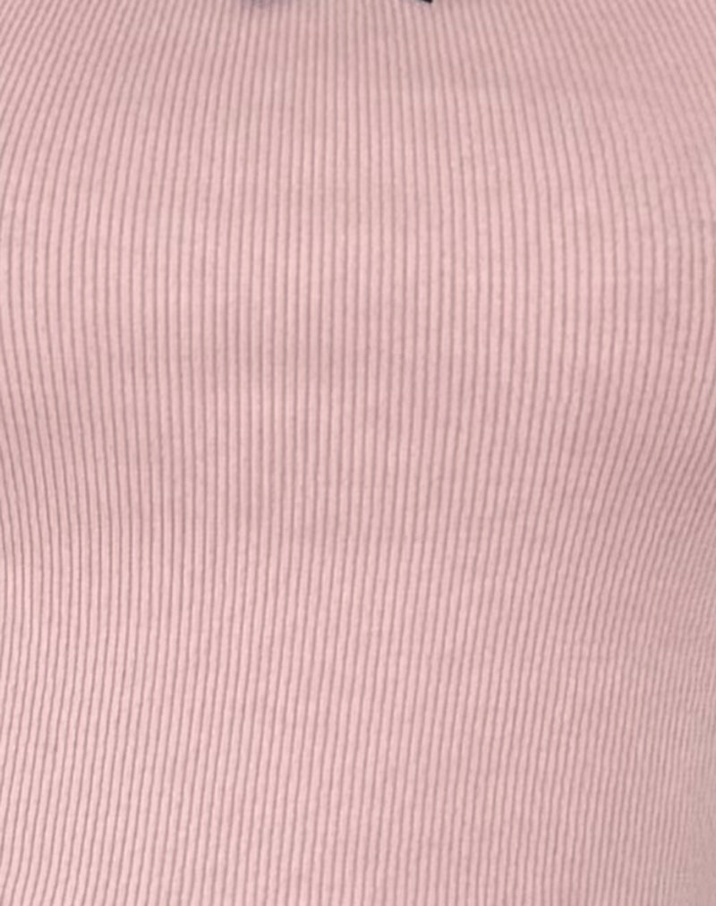 Bovita Long Sleeve Ribbed Top in Pink Lady with Black Lace