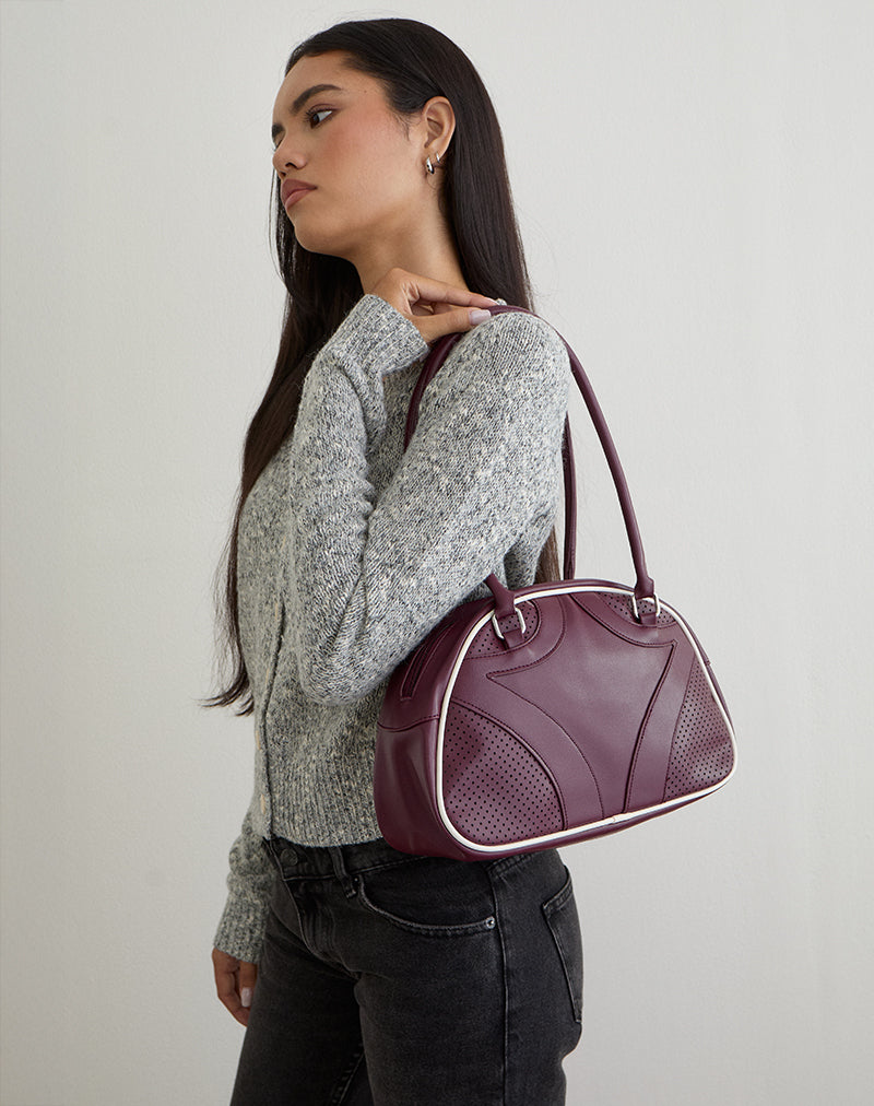 Bowler Bag in Cream and Burgundy