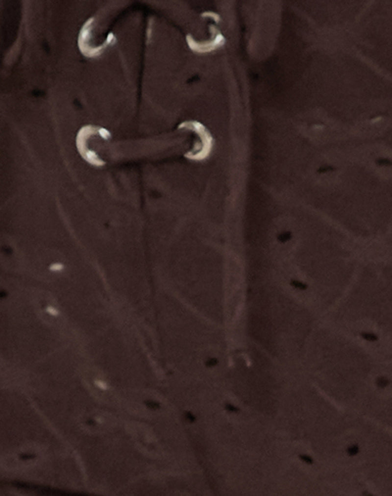 Dan Tie Front Flared Trousers in Broderie Brown