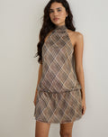 Briani Halterneck Dress in Check Plisse Brown