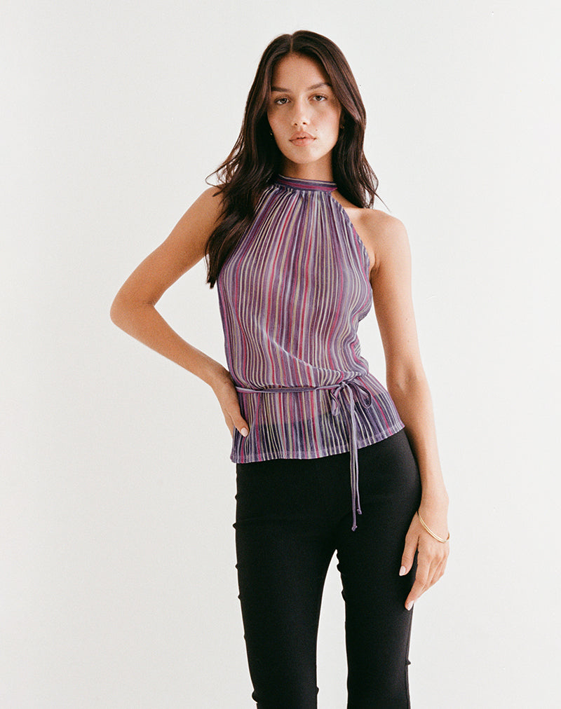 Brienne Top in Shimmer Plisse Purple Pink