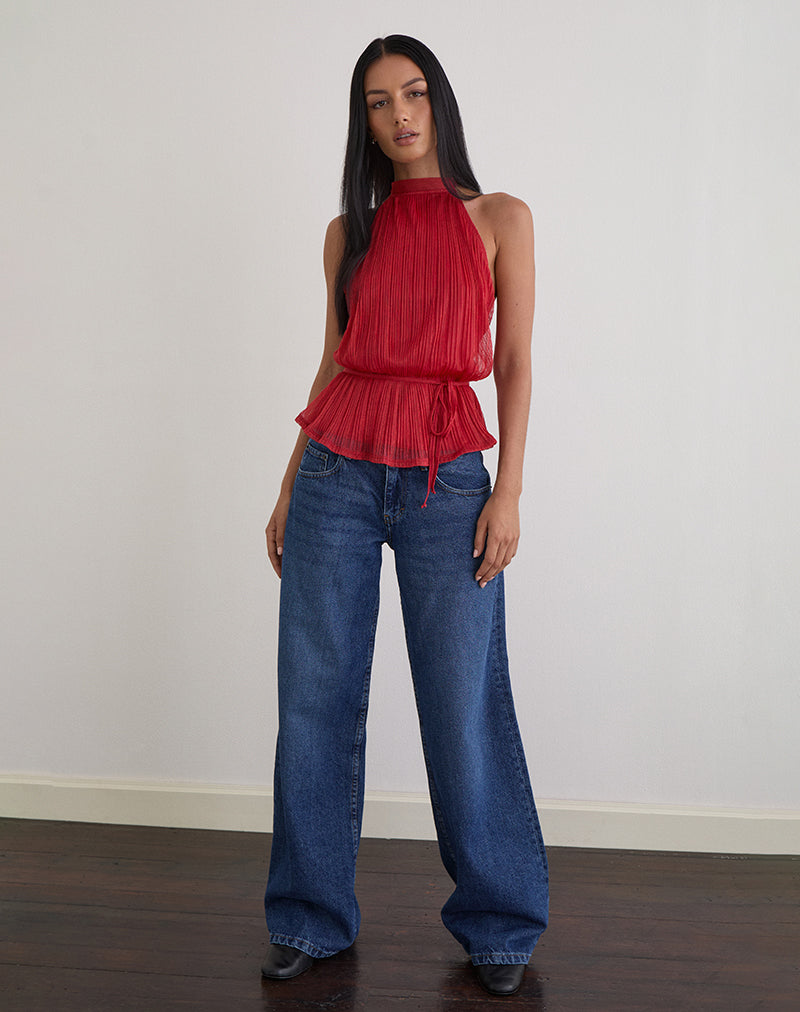 Brienne Top in Shimmer Plisse Red