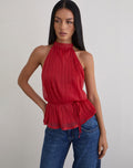 Brienne Top in Shimmer Plisse Red