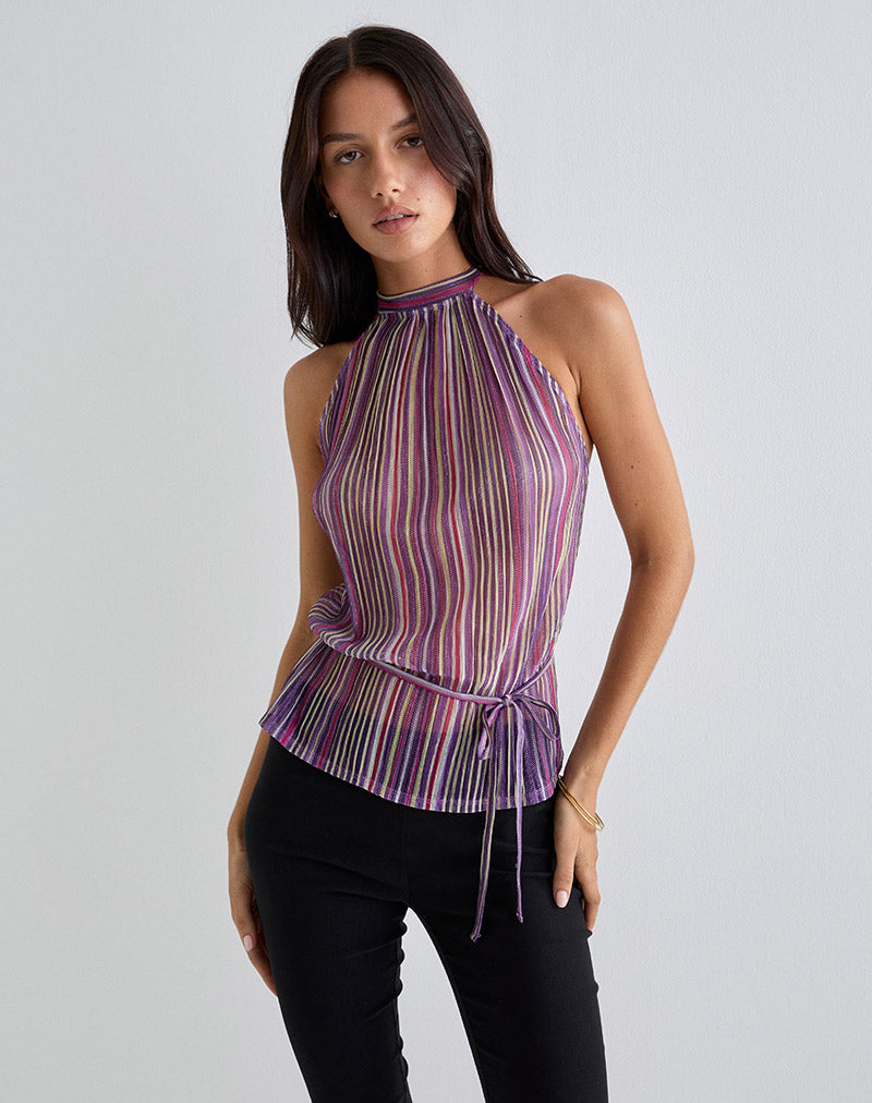 Brienne Top in Shimmer Plisse Purple Pink