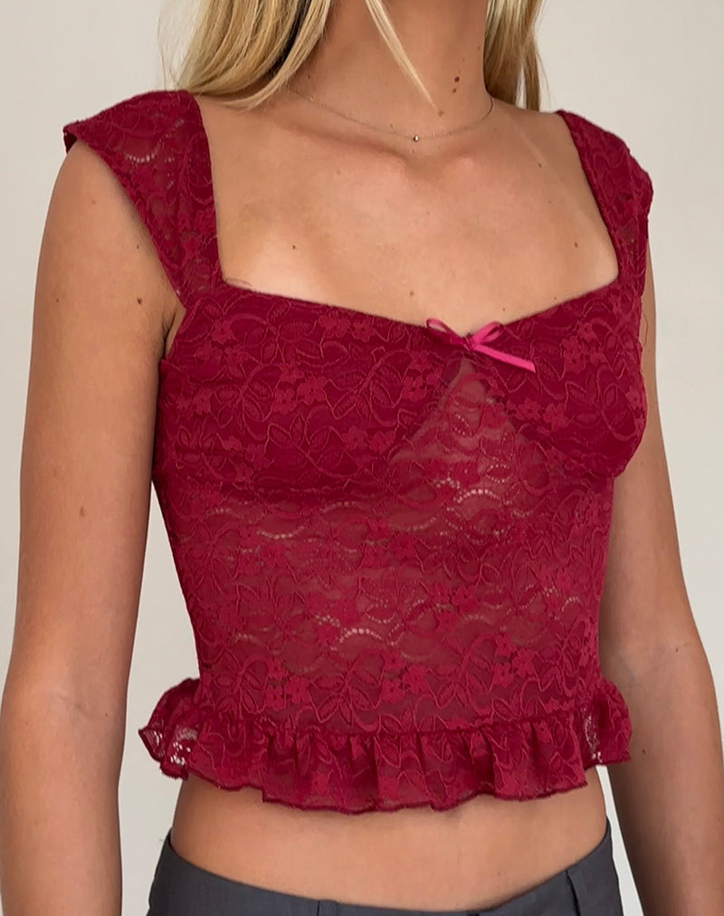 Brietta Cami Top in Deep Red Lace