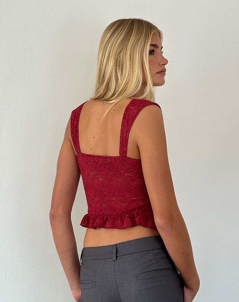 Brietta Cami Top in Deep Red Lace