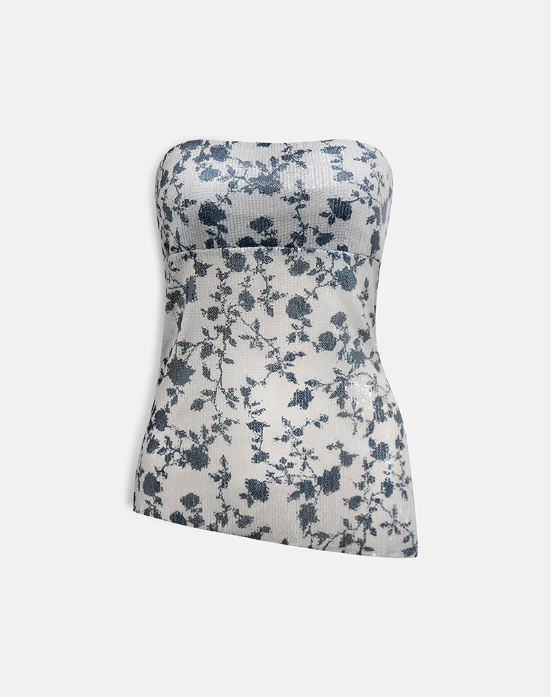 Brilia Bandeau Top in Sequin Flower Grey