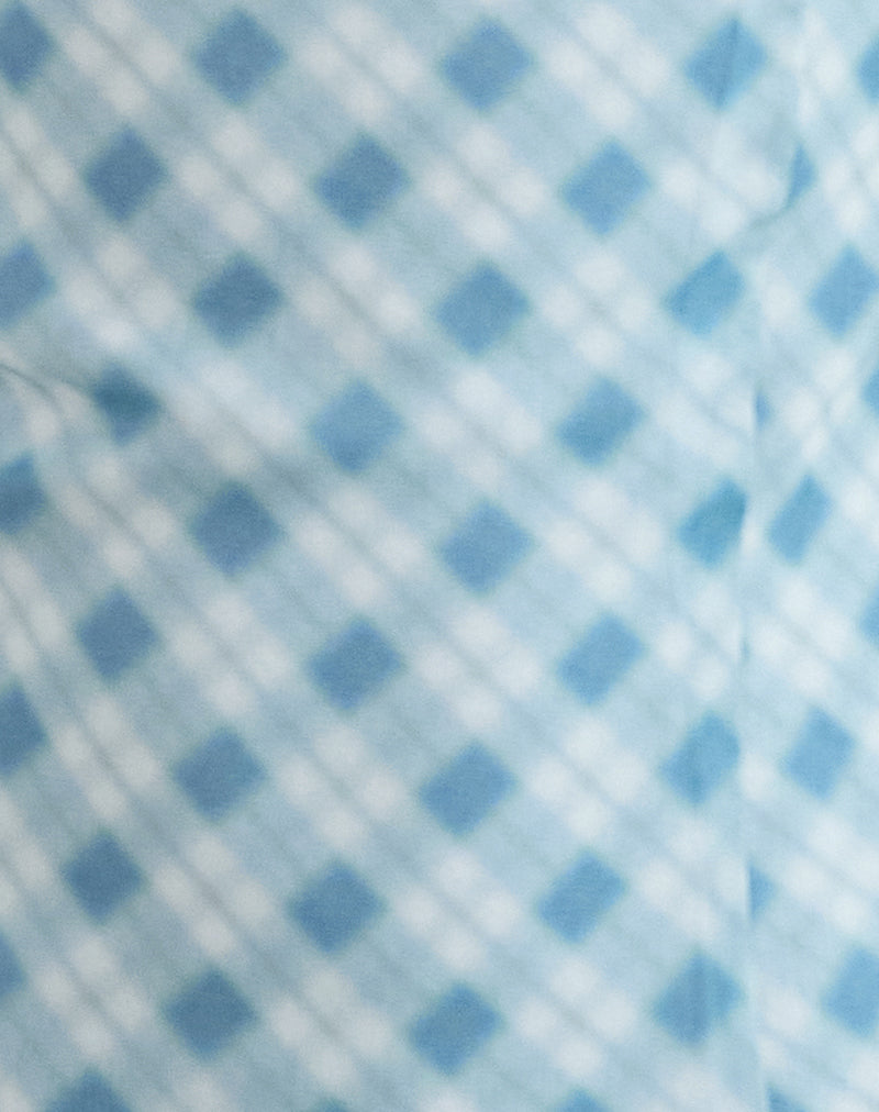 Briva Neck Tie Top in Blurred Check Blue