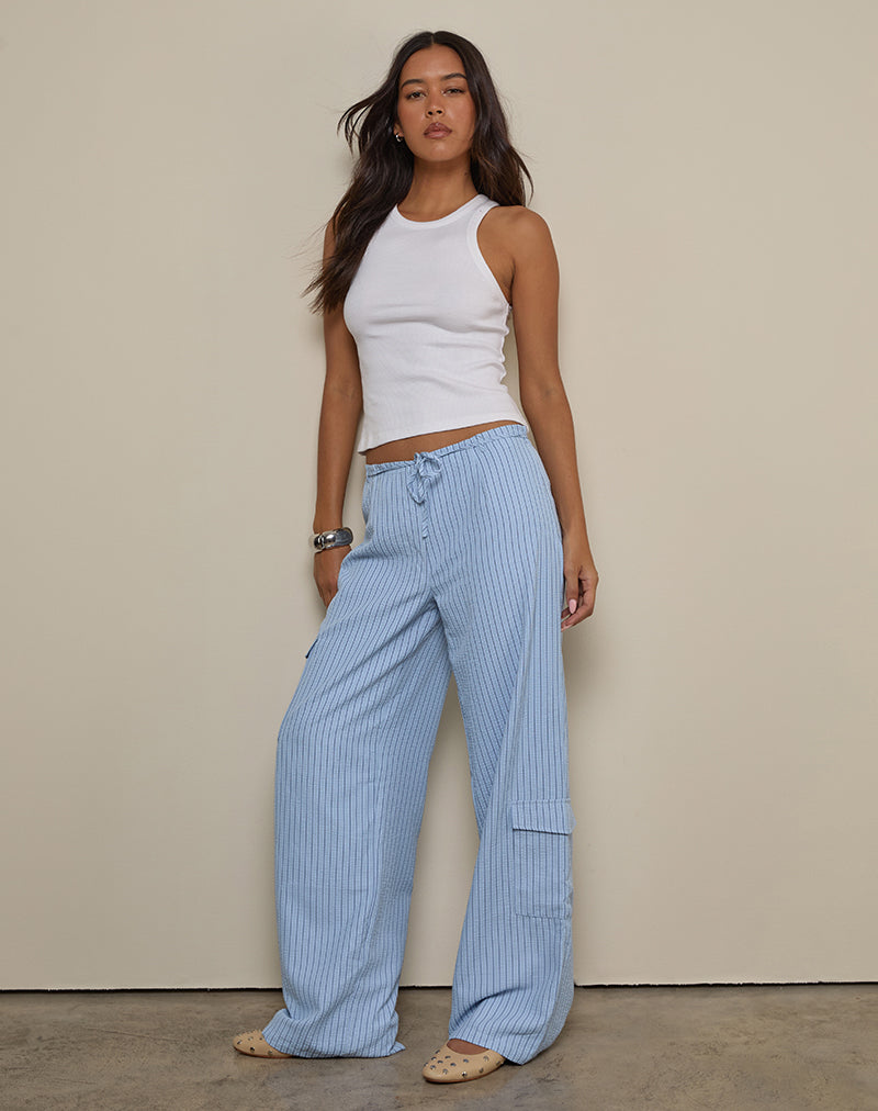 Bruna Cargo Trouser in Blue Stripe