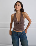 Bujou Cowl Top in Diagonal Stripe Flocked Brown and Cream