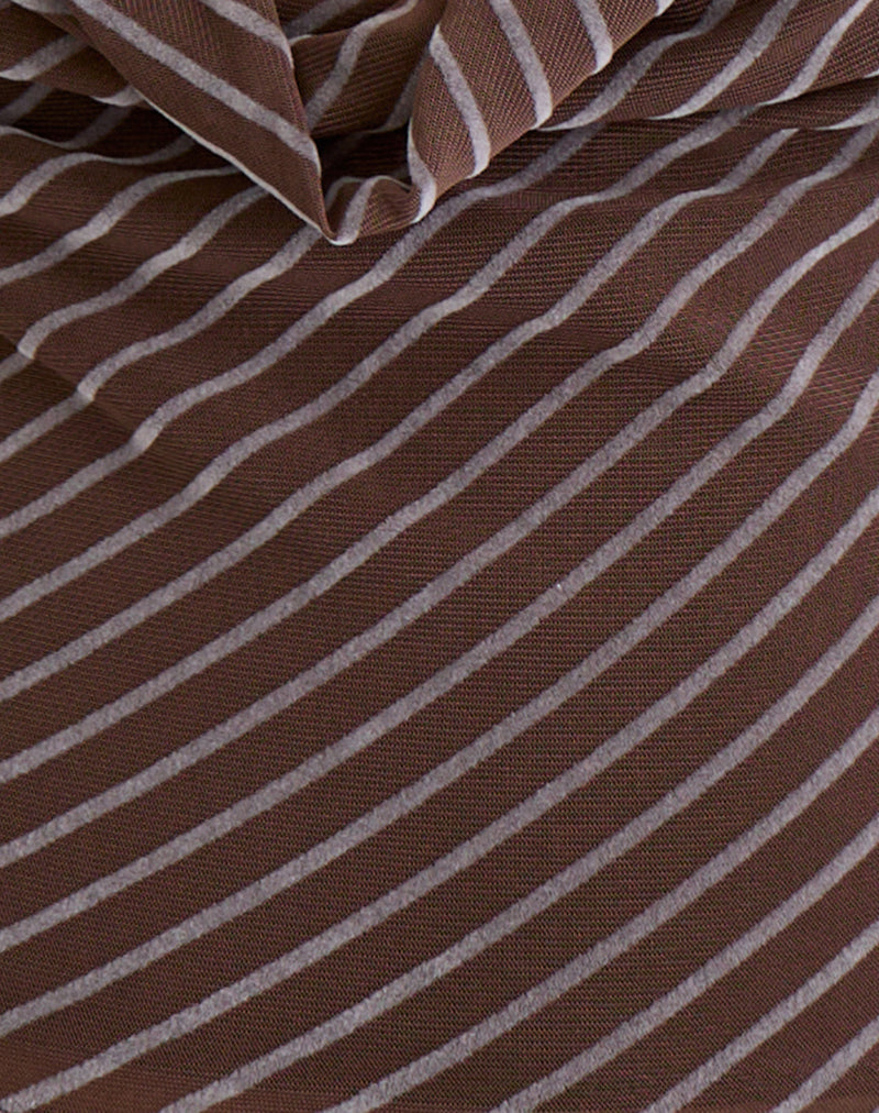 Bujou Cowl Top in Diagonal Stripe Flocked Brown and Cream