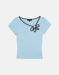 Bunga Flower Cut Out Top in Nantucket Blue with Chocolate Binding