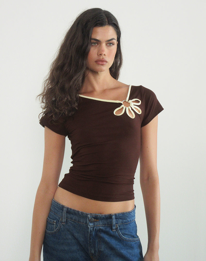 Bunga Flower Cut Out Top in Bitter Chocolate with Lemon Binding