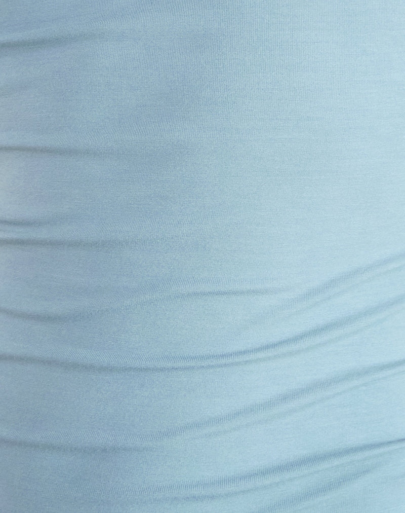 Bunga Flower Cut Out Top in Nantucket Blue with Chocolate Binding