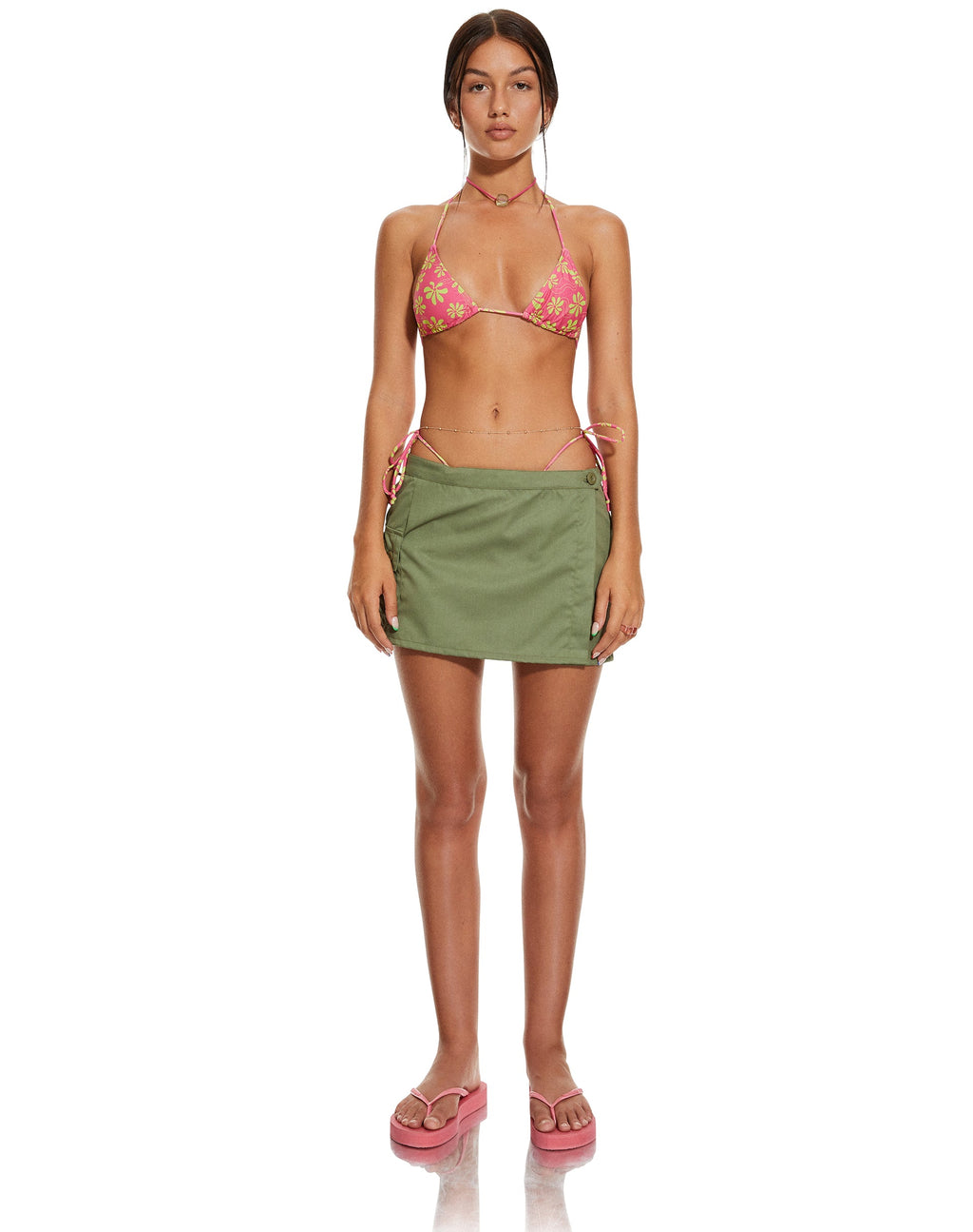 MOTEL X BARBARA Pami Bikini Top in 90s Beachy Floral Hot Pink