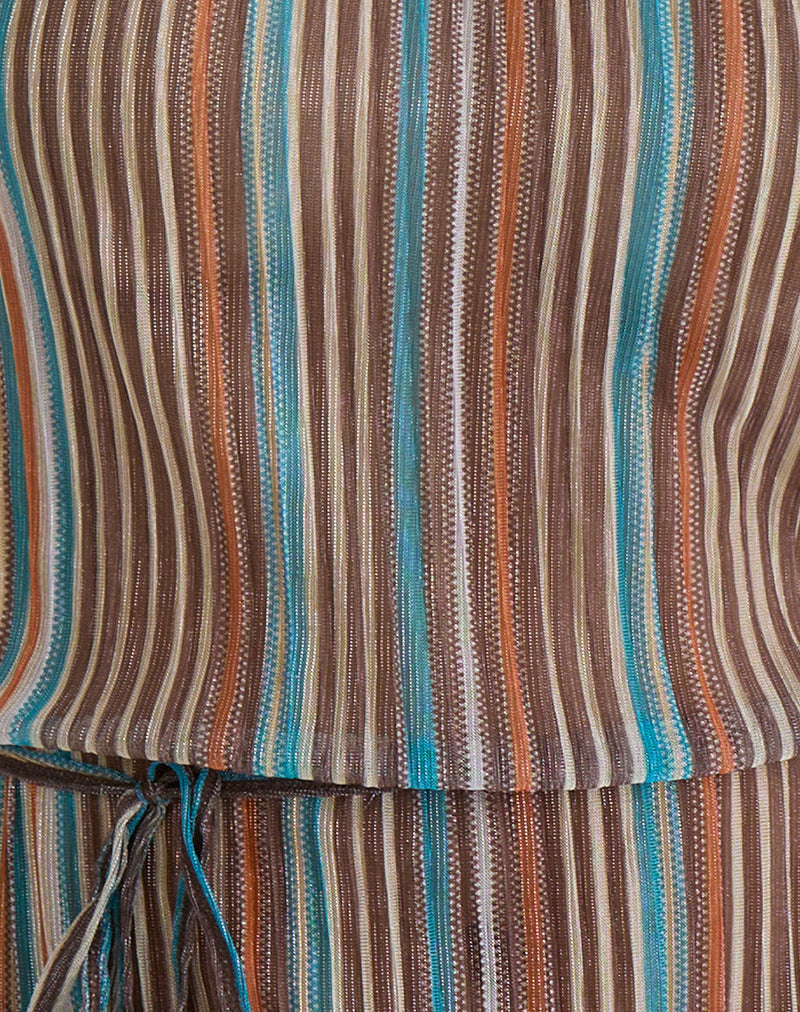 Brienne Top in Blue and Brown Shimmer Sheer Plisse