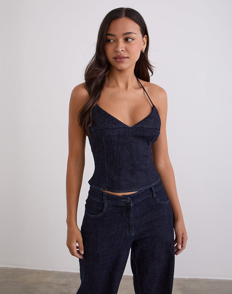 Caira Chambray Halter Top in Indigo