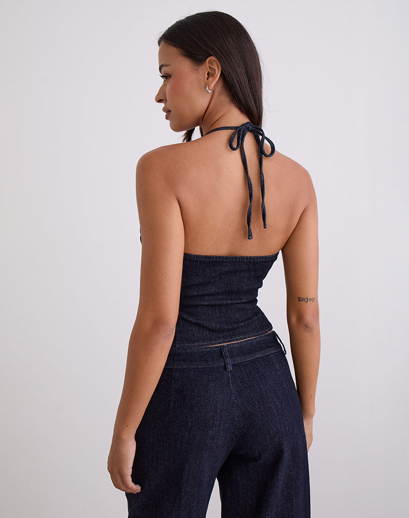 Caira Chambray Halter Top in Indigo
