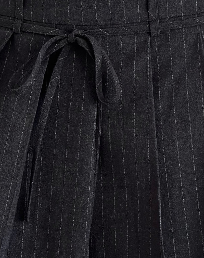 Calina Pleated Mini Skirt in Black Pinstripe