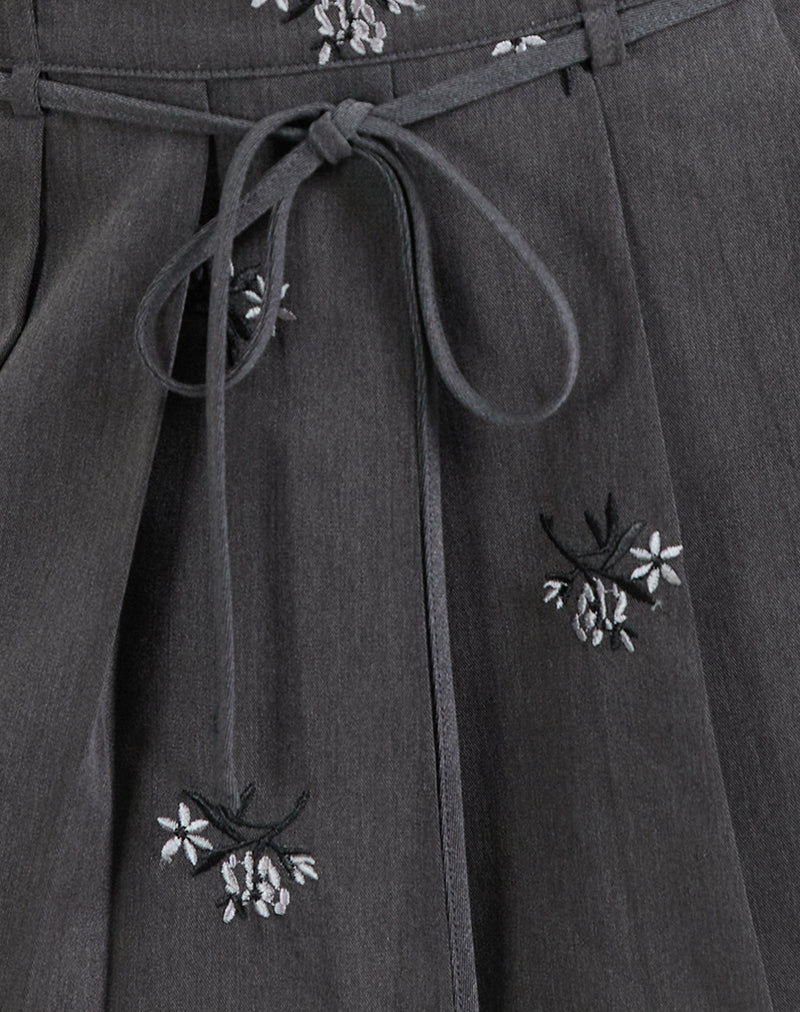 Calina Skirt in Floral Embroidery Tailoring Charcoal