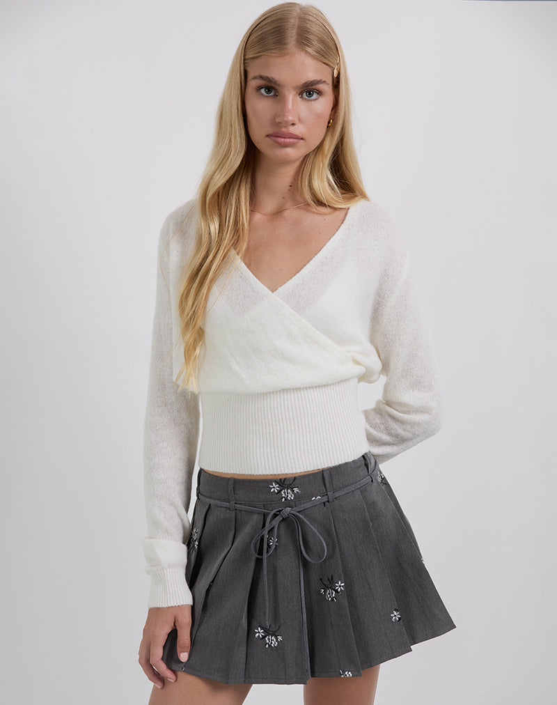 Calina Skirt in Floral Embroidery Tailoring Charcoal