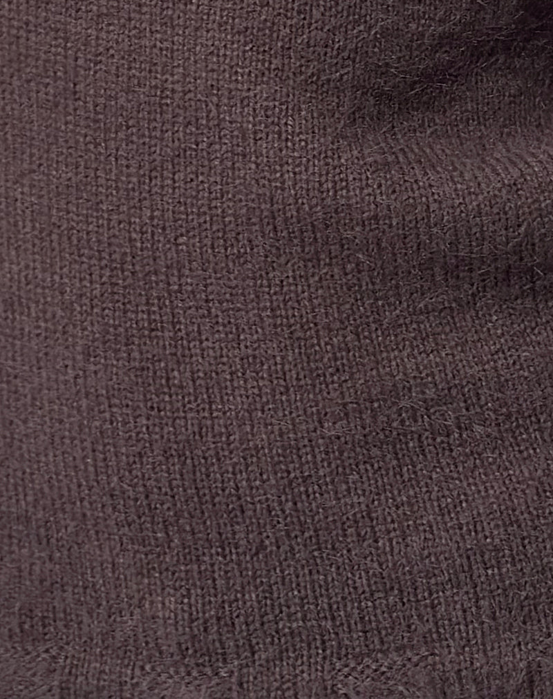 Calyce Off Shoulder Top in Fluffy Knit Dark Brown