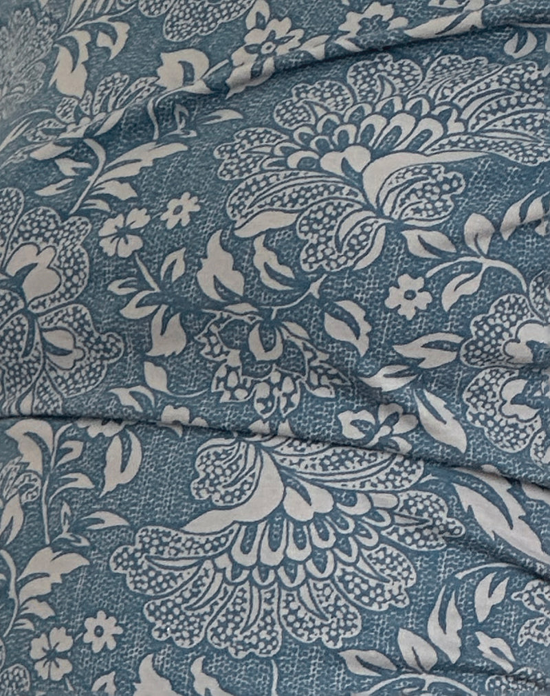 Calypso Top in Blue Ornate Print Lycra