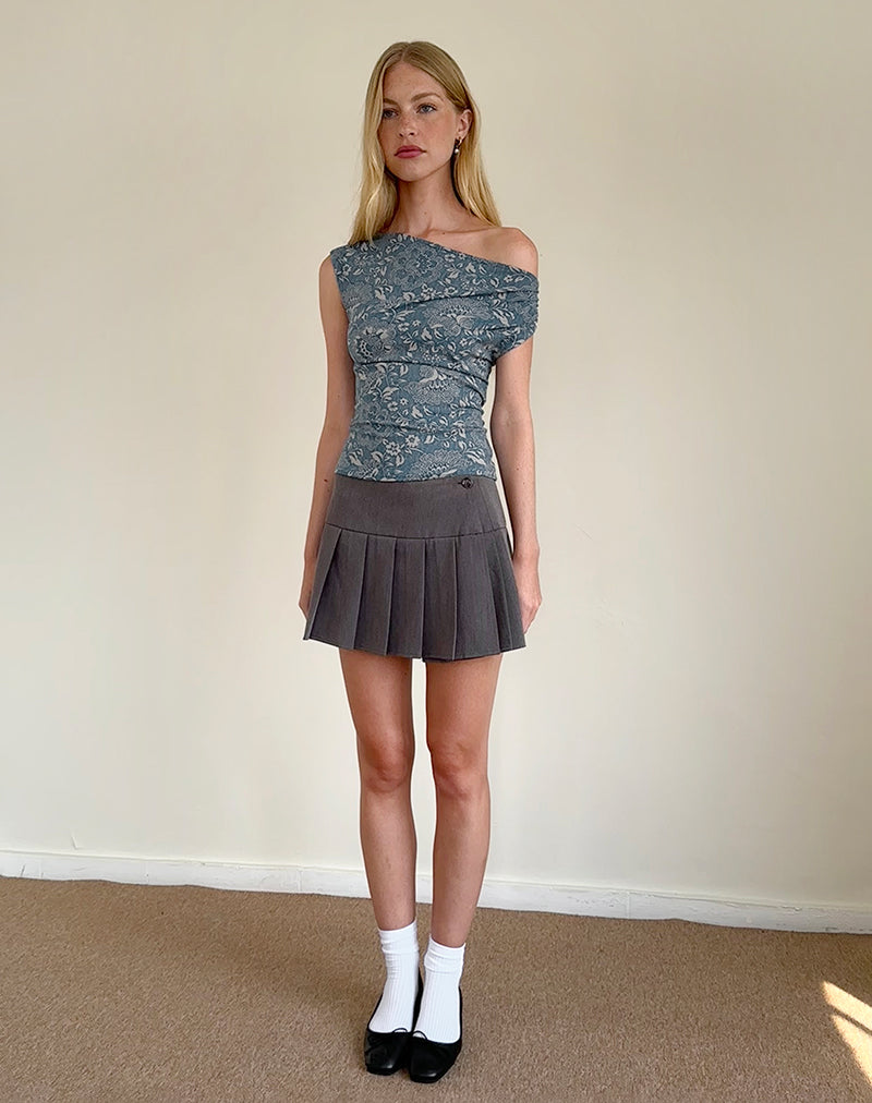 Calypso Top in Blue Ornate Print Lycra