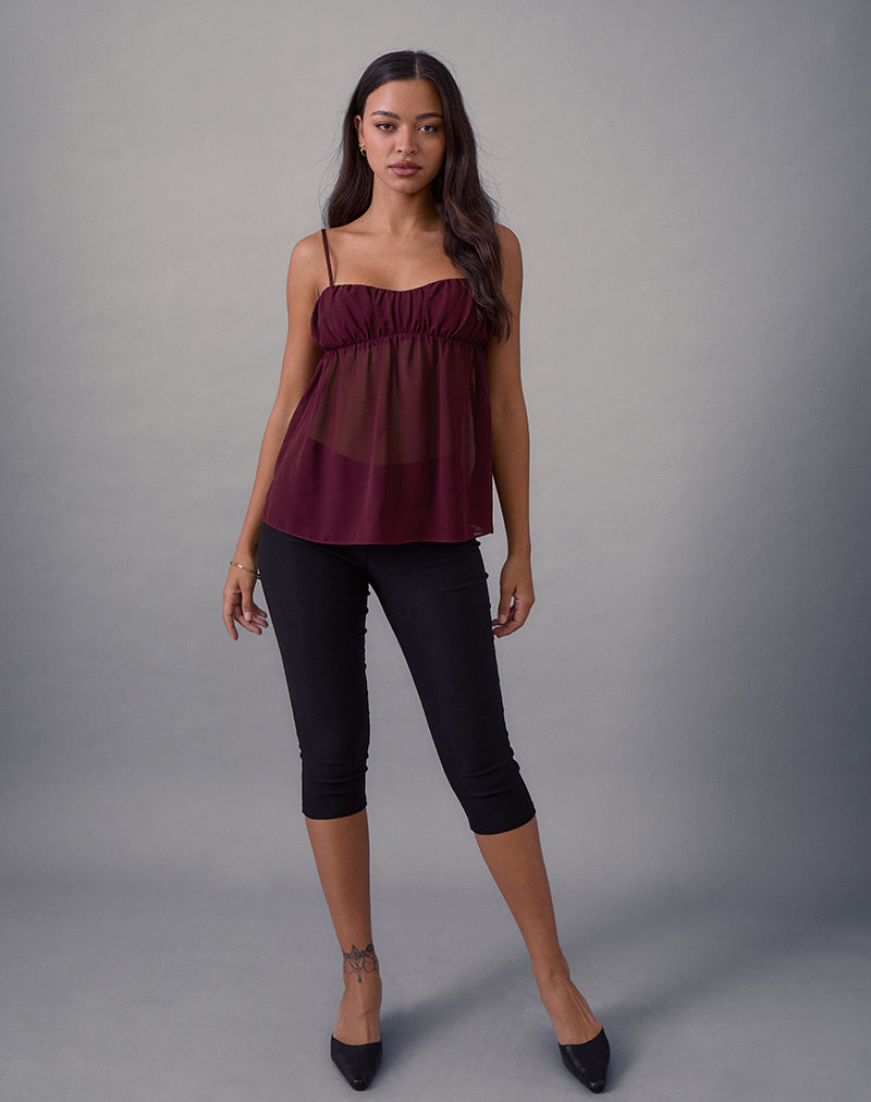 Camden Cami Top in Satin Chiffon Burgundy
