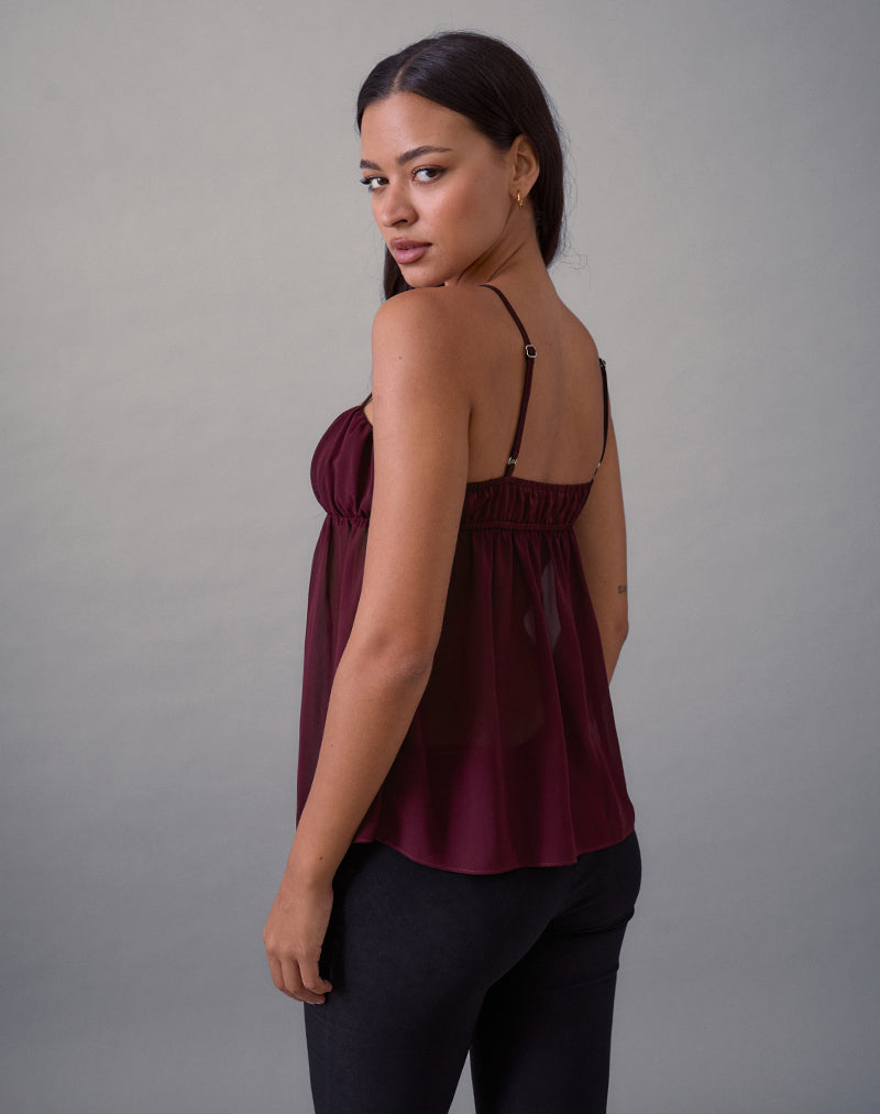 Camden Cami Top in Satin Chiffon Burgundy