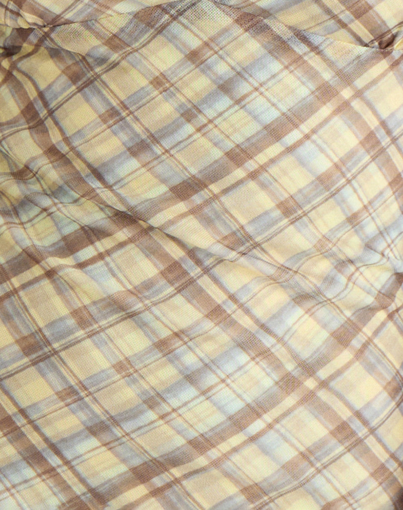 Carmila Gathered Mini Dress in Check Yellow