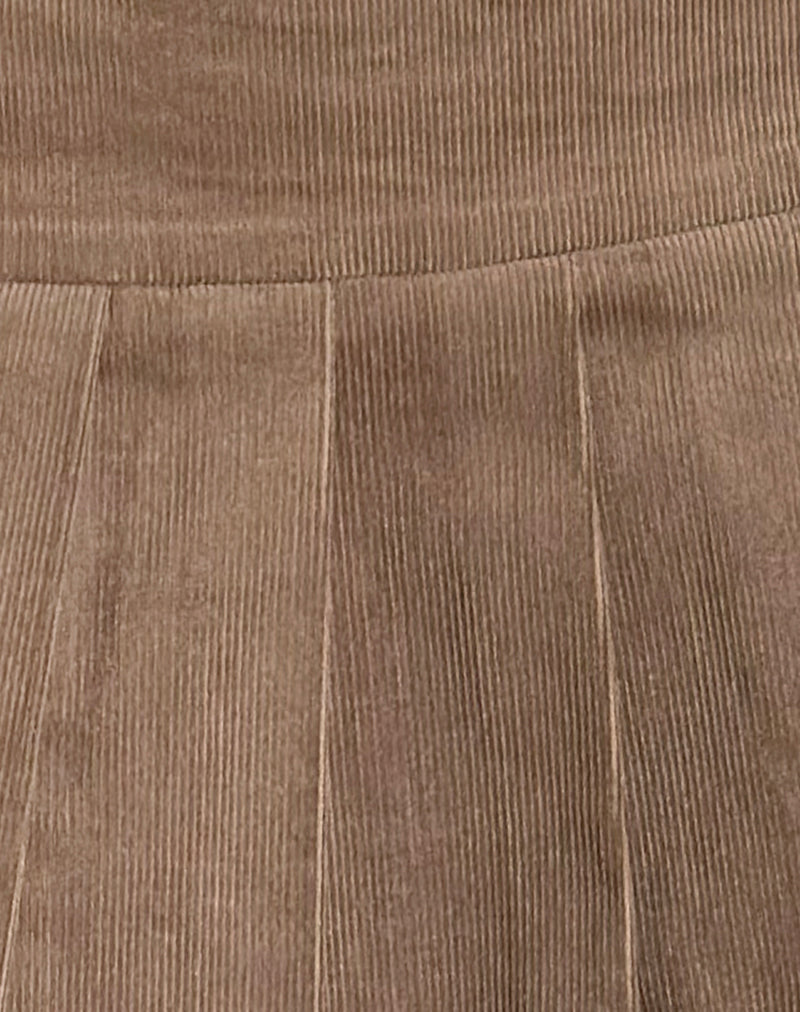 Casna Pleated Mini Skirt in Baby Cord Walnut Brown