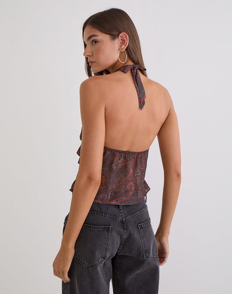 Casoya Top in Chiffon Royal Paisley Burgundy