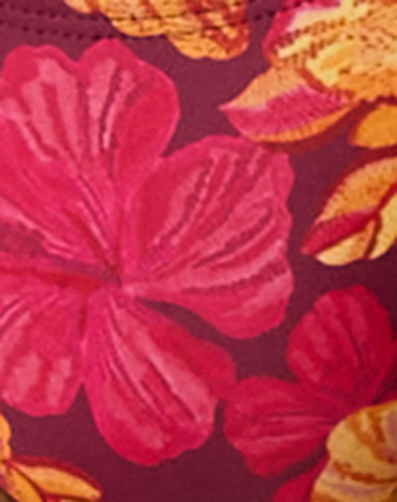 Farida Bikini Bottom in Sketchy Hibiscus Burgundy
