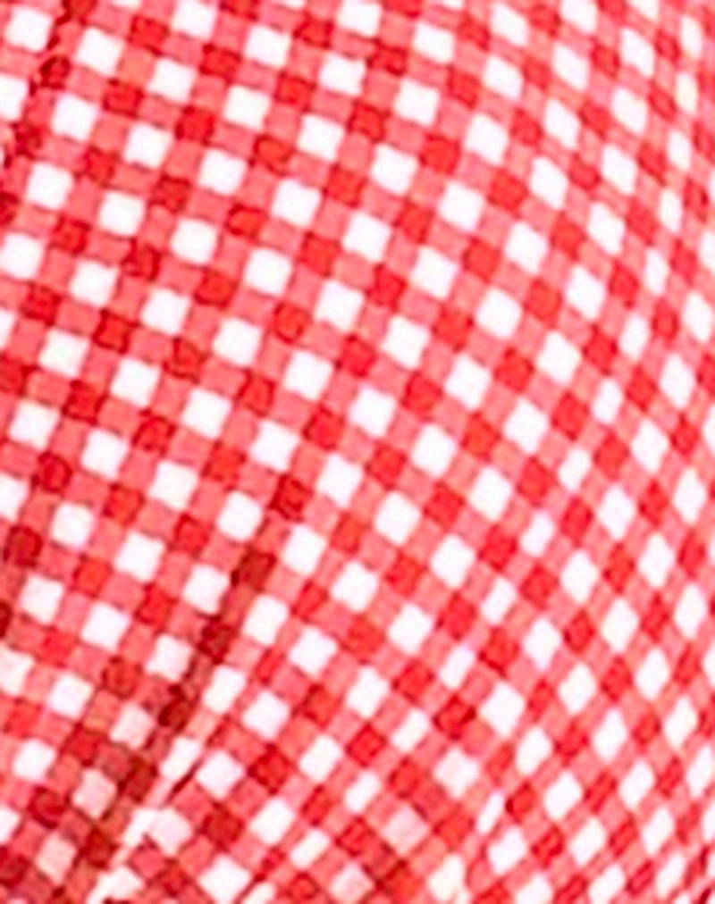 Cerry Bikini Top in Red Gingham with Picot Trim