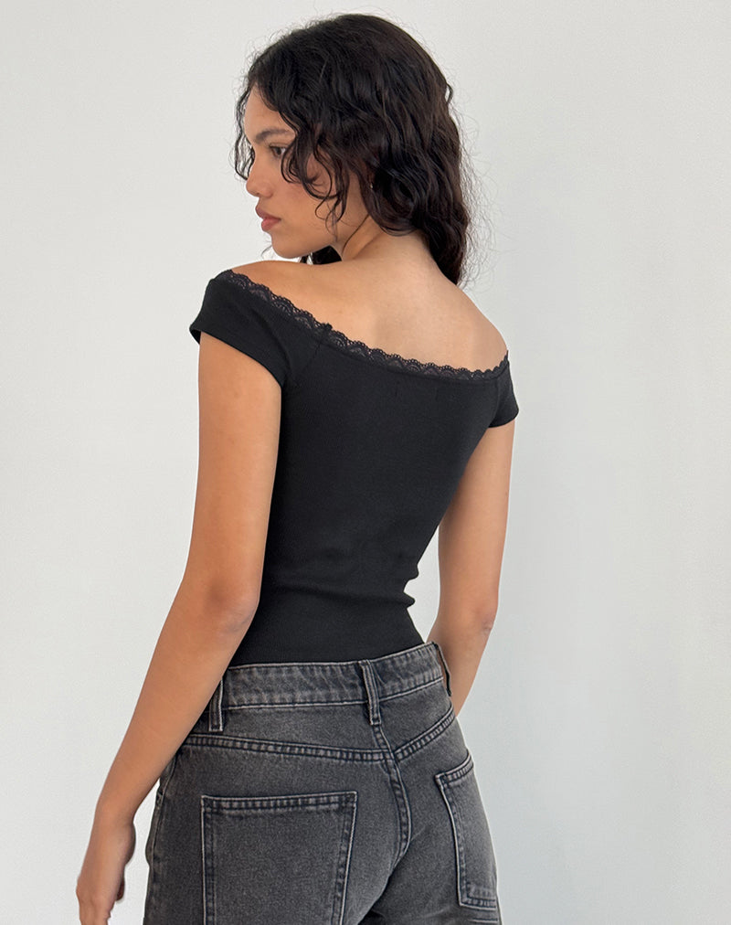 Chacha Top in Black Rib Lace