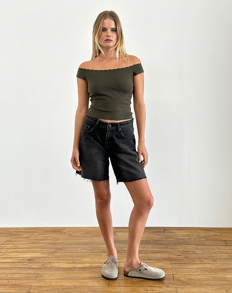 Chacha Top in Olive Rib Lace