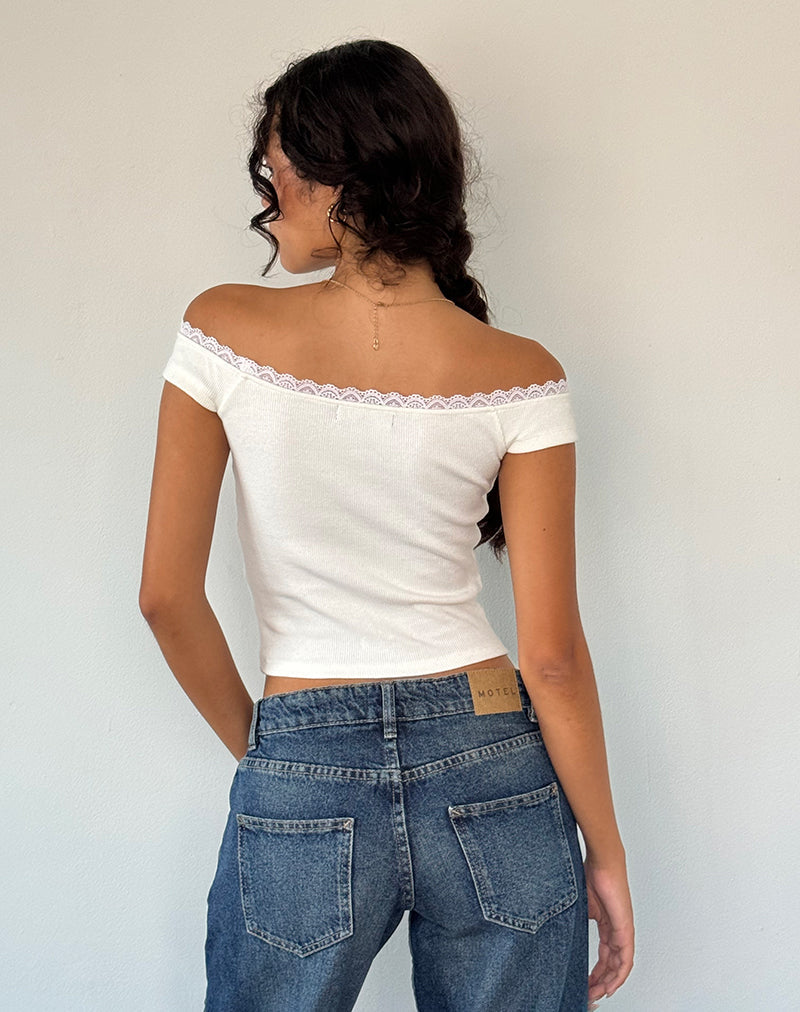 Chacha Top in Off White Rib Lace