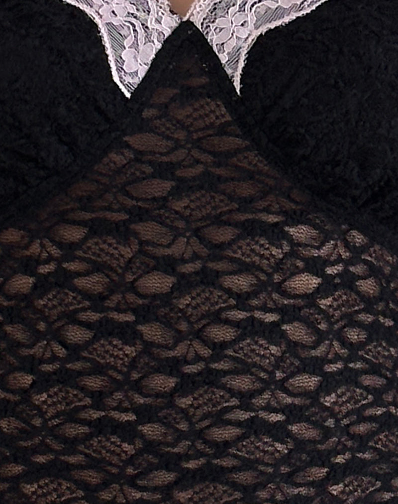 Chantal Lace Top in Black with Pink Trim