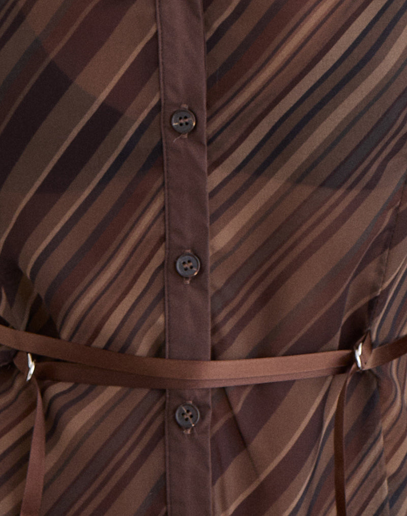 Christabel Shirt in Chiffon Mix Brown Stripe
