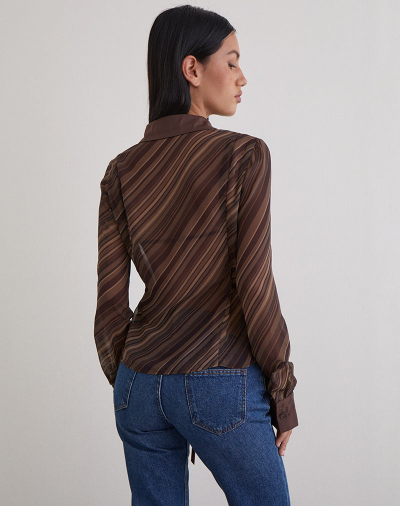 Christabel Shirt in Chiffon Mix Brown Stripe