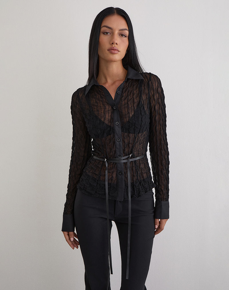 Christabel Shirt in Textured Mesh Black